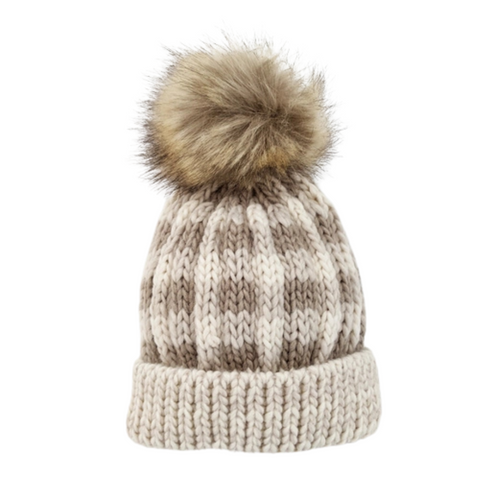 Pebble Brown Buffalo Check Knit Hat