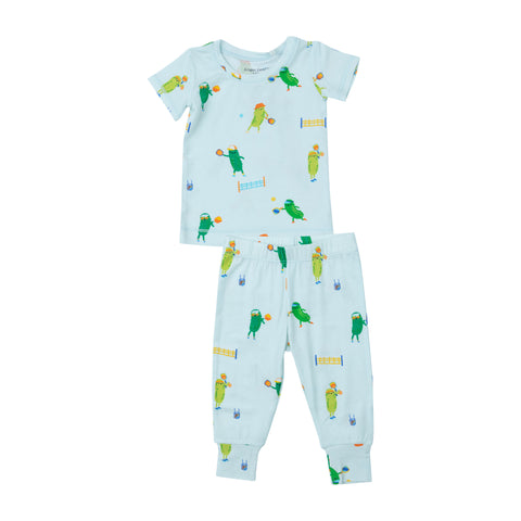 Blue loungewear set with pickles playing pickle ball