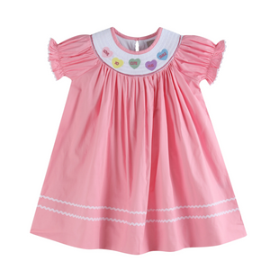 Pink Candy Heart Smocked Bishop Dress