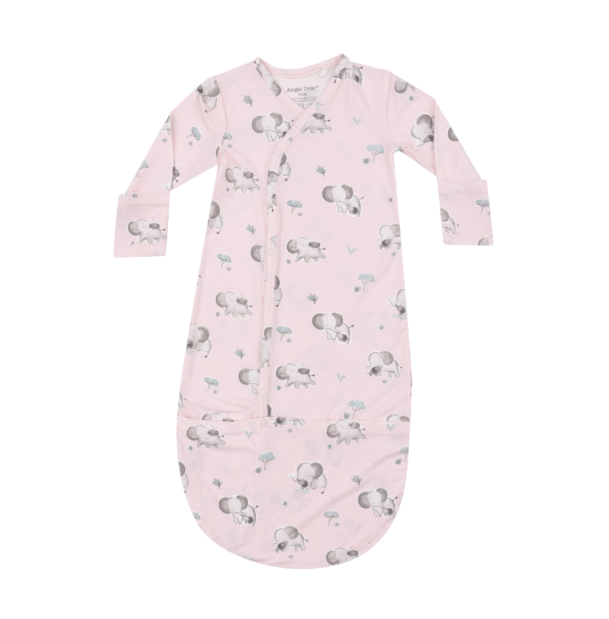 pink bundle gown with elephants