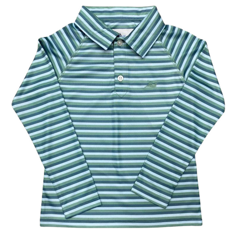 Blue and green stripped long sleeve polo