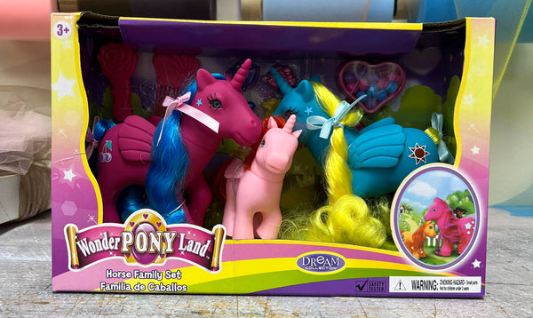 pink and blue pony family set