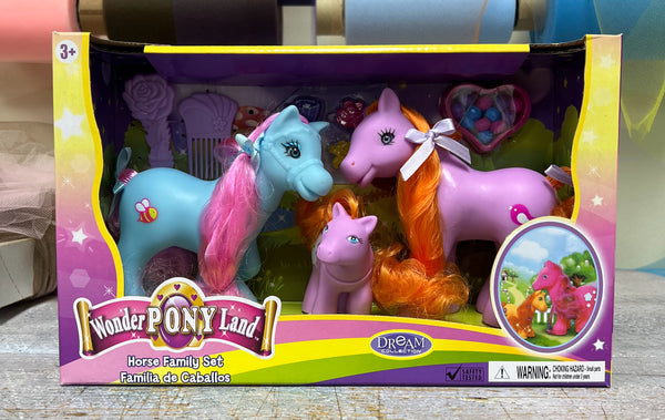 blue and purple pony family set