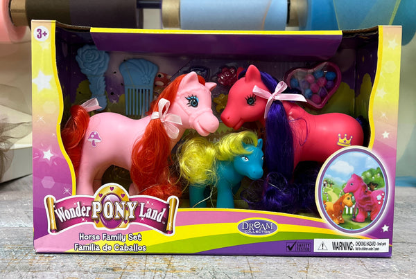 pink and hot pink pony family set