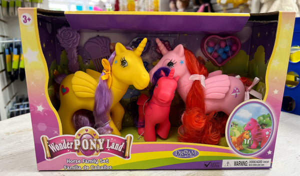 yellow and pink pony family set