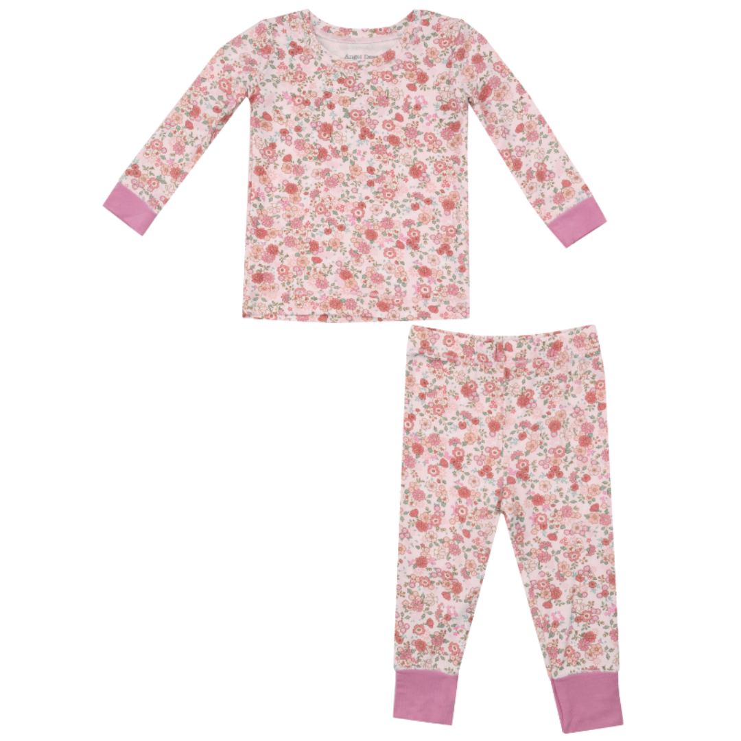 pink long sleeve loungewear set with floral print