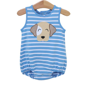 blue and white striped bubble with puppy applique