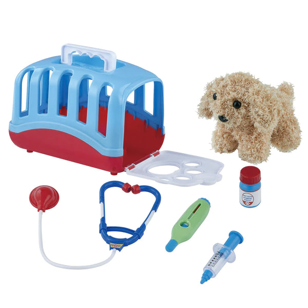 blue puppy vet set with puppy and vet tools