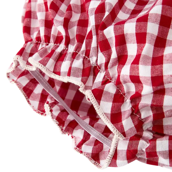 Christmas Tree Embroidery Red Gingham Bloomer Set
