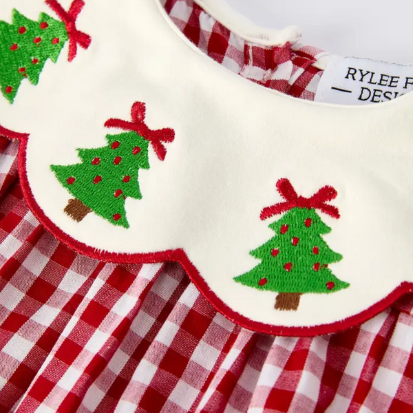 Christmas Tree Embroidery Red Gingham Bloomer Set