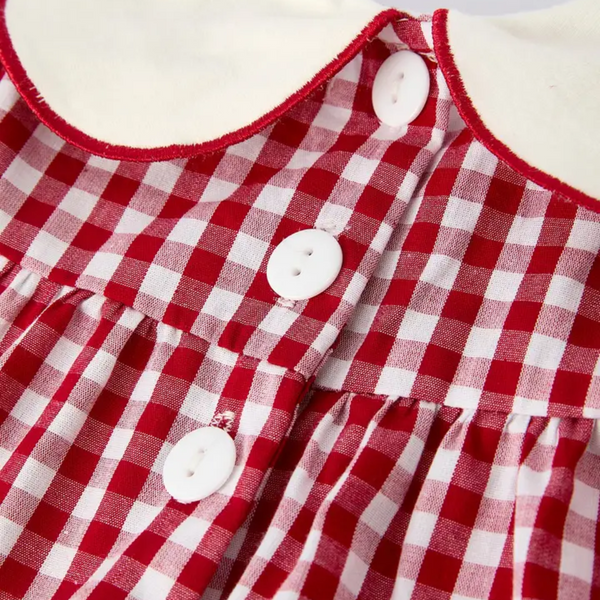 Christmas Tree Embroidery Red Gingham Bloomer Set