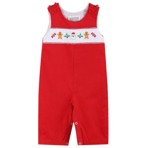 Red Corduroy Christmas Smocked Overalls