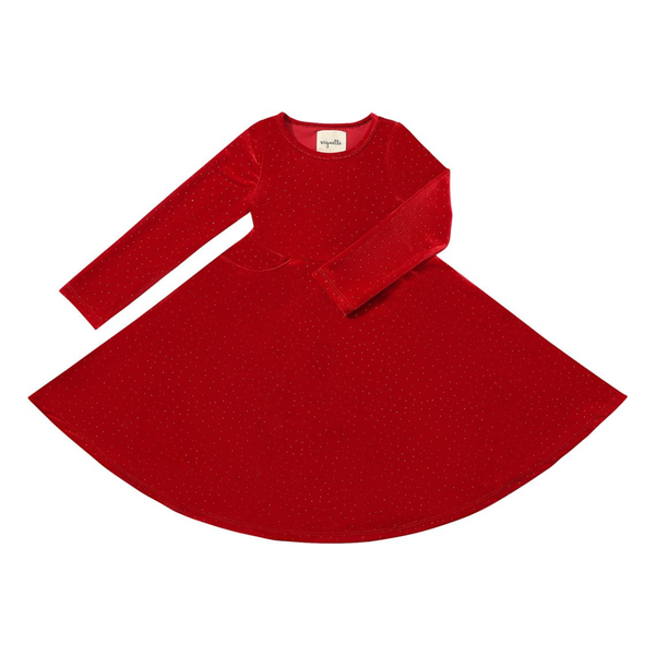 Red velvet dress with long sleeves on a white background