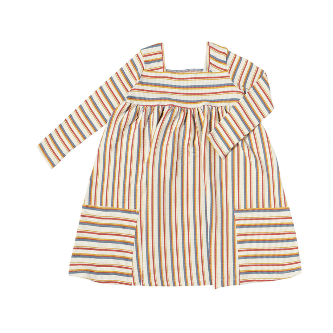 blue red and orange striped dress