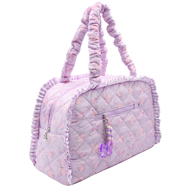 Quilted Purple Floral Duffle Bag