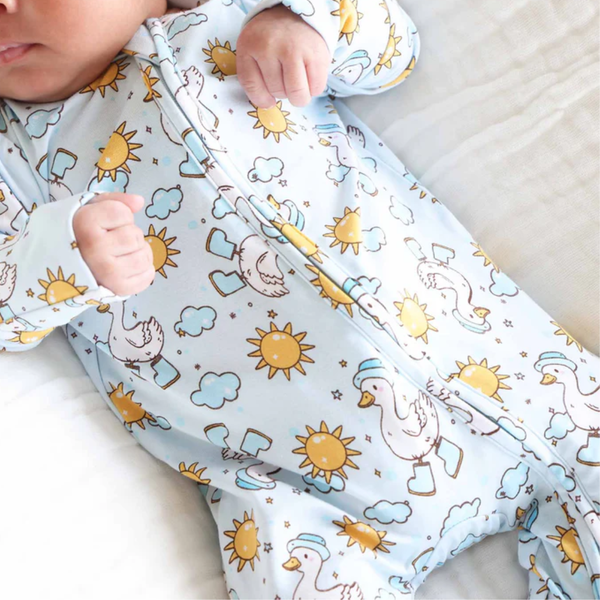 Silly Goose Blue Zipper Footie
