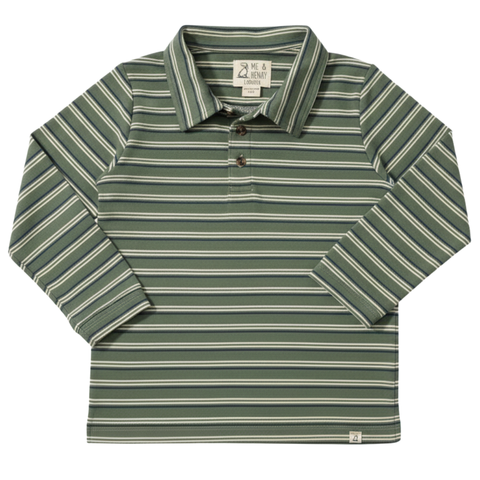 navy and green striped long sleeve polo