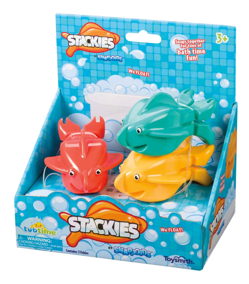 red, blue, and yellow stacking bath toy
