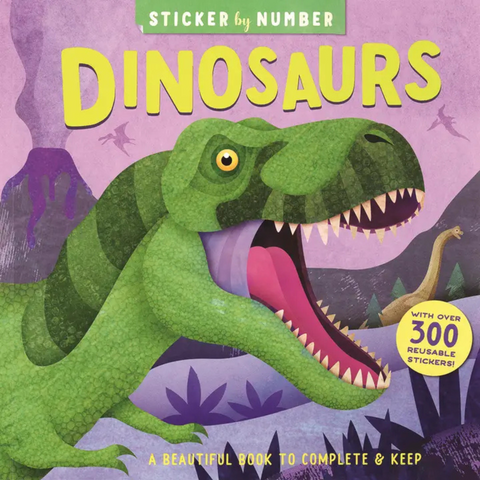 Sticker by number book about dinosaurs with over 300 reusable stickers