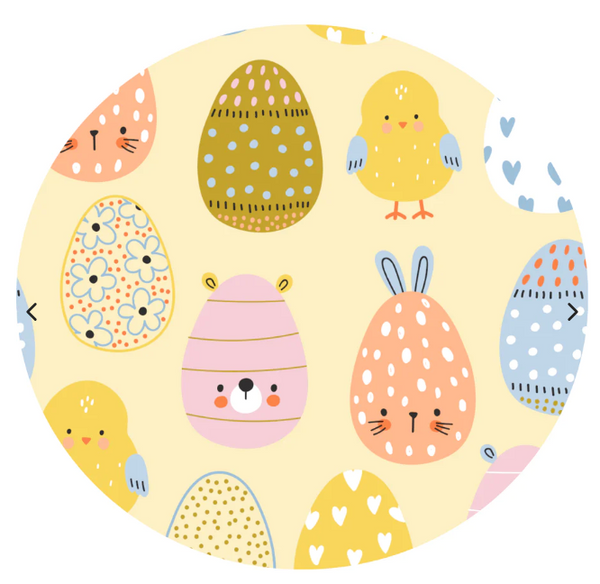 yellow background with different colored easter eggs