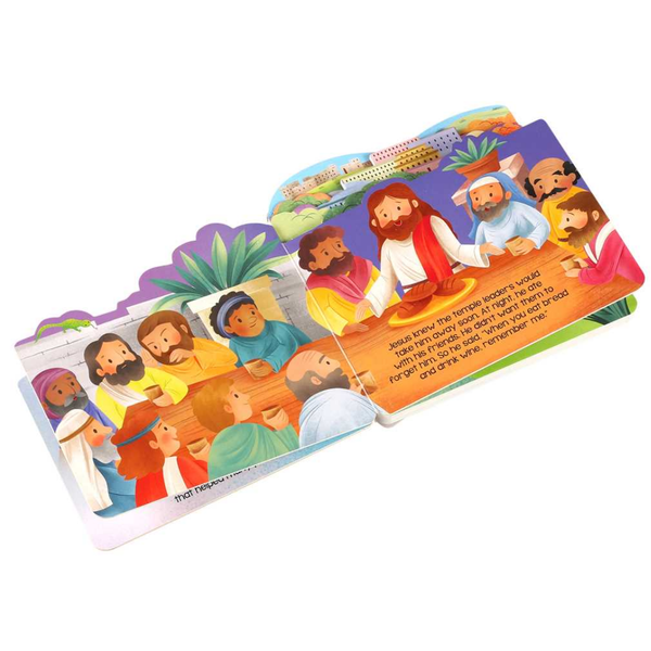 The Story of Easter Children's book with illustrated characters on a white background