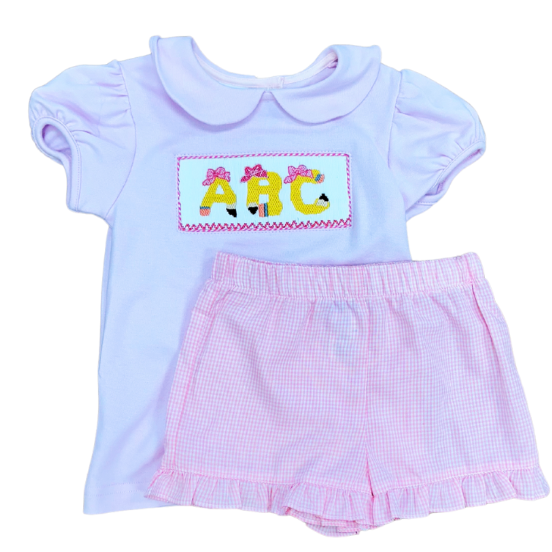 Pink Smocked ABC Gingham Set