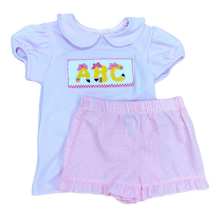 Pink Smocked ABC Gingham Set