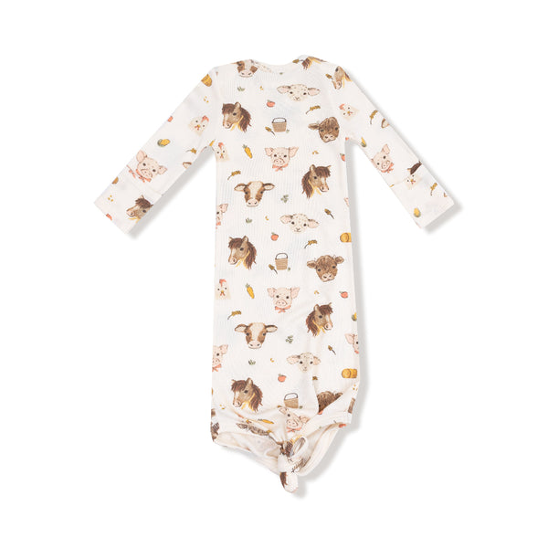 Vintage Baby Farm Animals - Knotted Gown