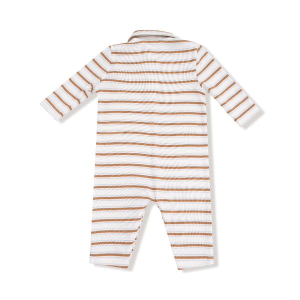 Vintage Stripe - Brown - Polo Romper