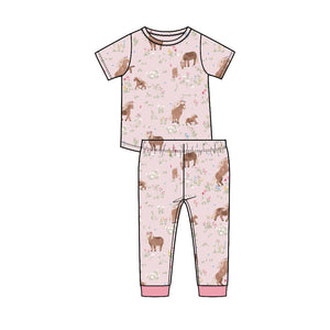 Pink short sleeve loungewear set with ponies