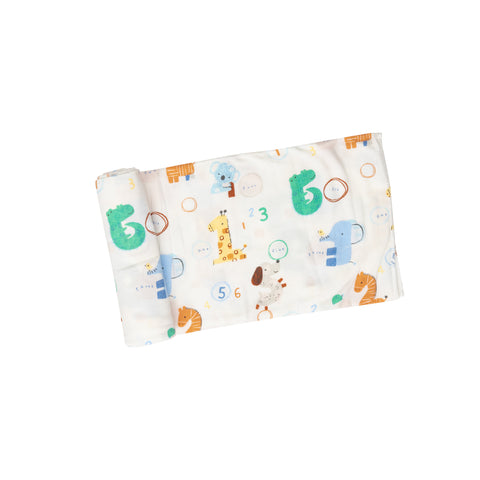 white blanket with animals and numbers