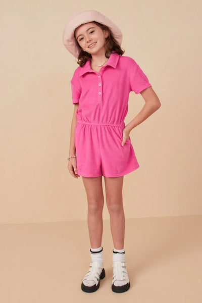 Collared Button Terry Romper