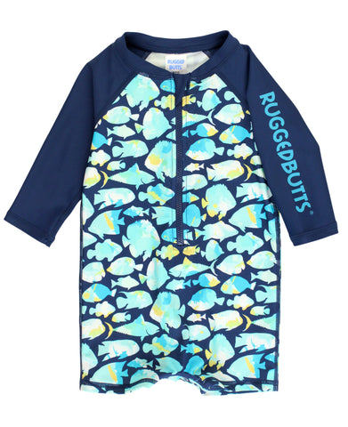 long sleeve one piece rashguard swimsuit with tropical fish print