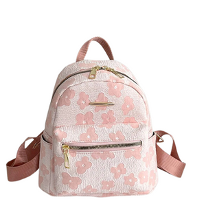 Pink and white floral backpack.