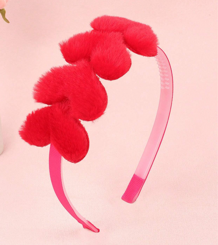 Fluffy red heart on skinny, pink headband. 
