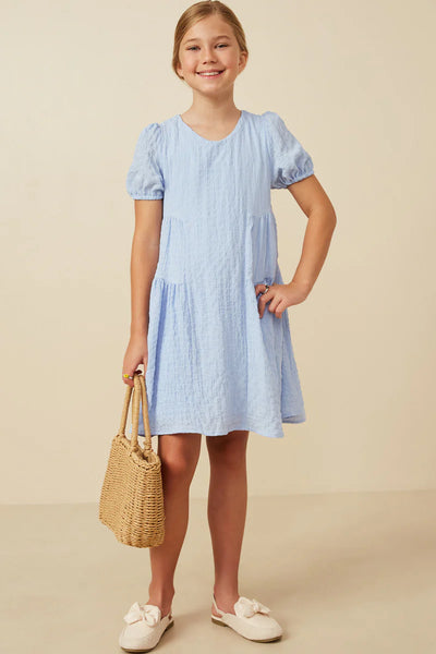 Girls Textured Puff Sleeve Dress