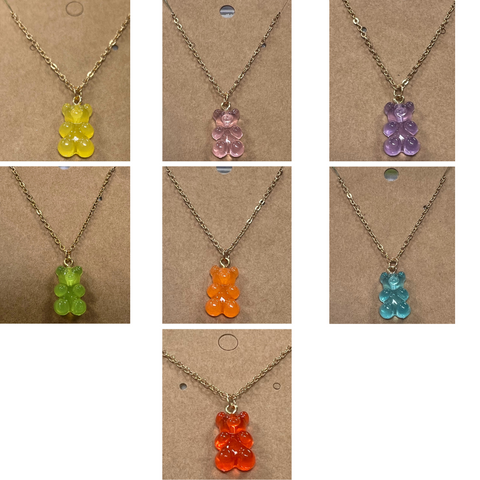16" gold filled chain with acrylic colored gummi type bear 