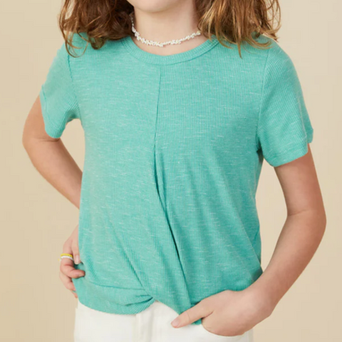 Jade Marled Knit Twist Front Tee