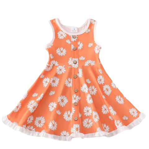 Orange Daisy Print Dress