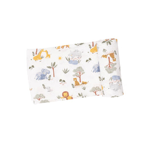 white swaddle blankets with safari animals