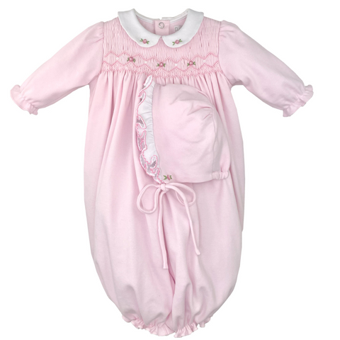 Pink Fully Smocked Converter Gown with Hat