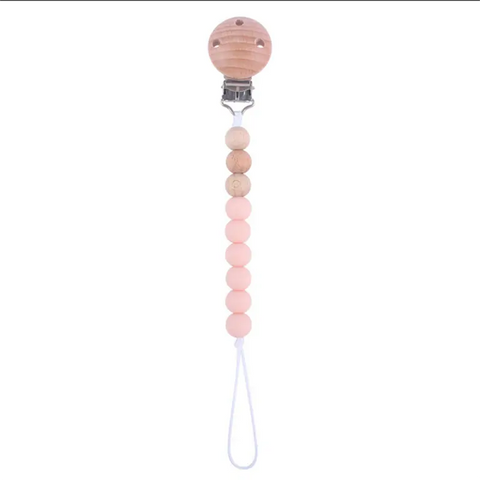Silicone and Wooden Bead Pacifier Clip