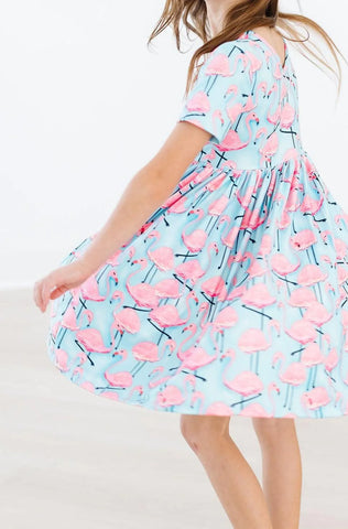 Pretty in Pink Flamingos Short Sleeve Twirl Dress