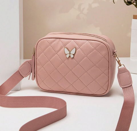 pink quilted square purse