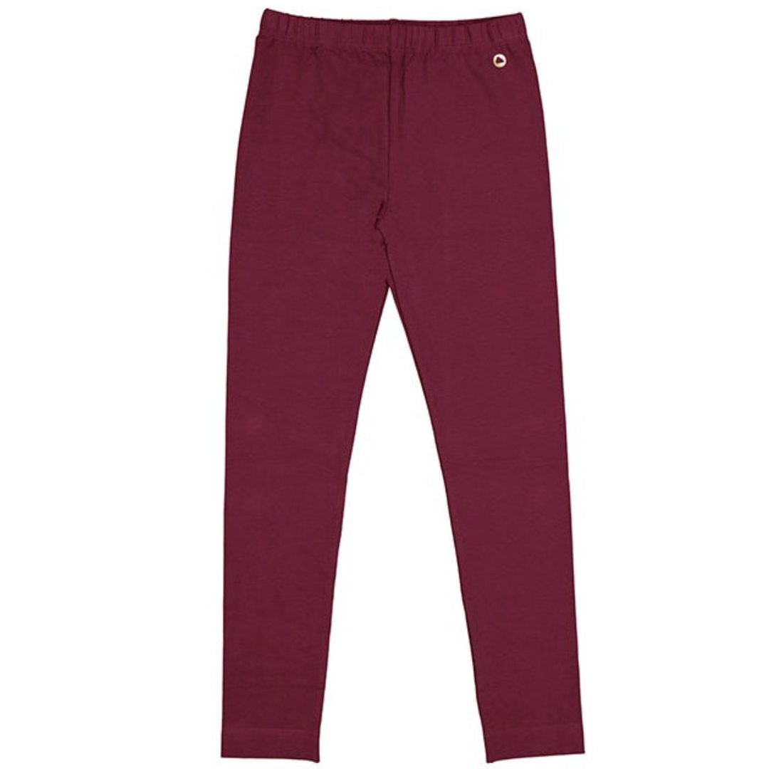 Pink leggings featuring a slim fit, full length, and wide elastic waistband.