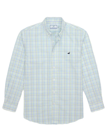Blue and White striped button down shirt with collar. 