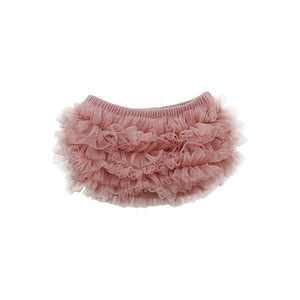 pink bloomers with pink ruffles on the back. 