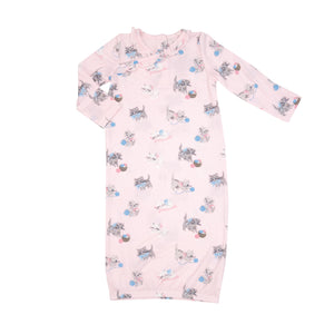 Pink kimono gown with grey kittens