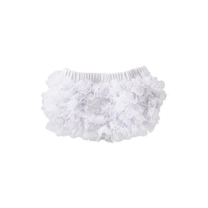 white bloomers with white ruffles on the back