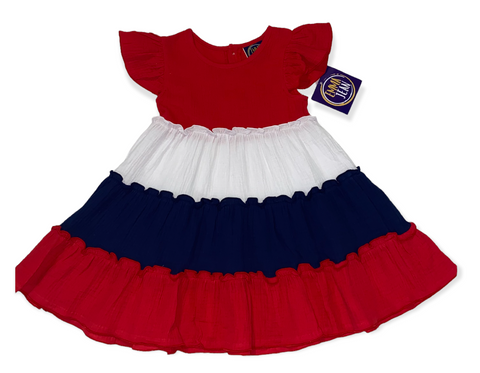 Red, White, and Blue Layered Knit Dress